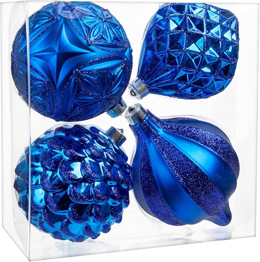 Hollyone 4.7 Inch Large Blue Christmas Ornaments 4Pcs Balls Ornaments Shatterproof Christmas Hang... | Amazon (US)