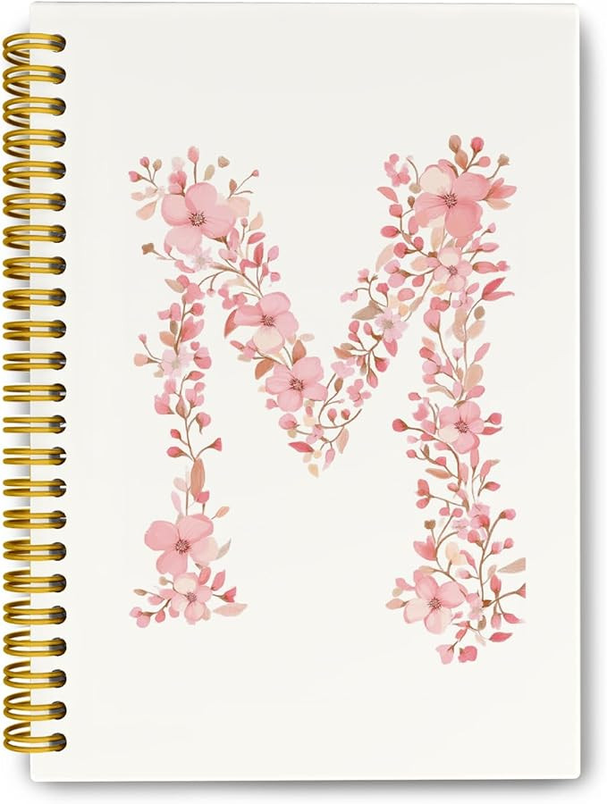 Pink Cute Spiral Notebook Journal, Preppy Floral Initial Letter M Personalized Journaling Noteboo... | Amazon (US)