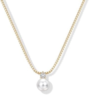 PAVOI 14K Gold Plated Pearl Pendant Necklaces for Women - Dainty Pearl Necklace Drop with Cubic Z... | Amazon (US)