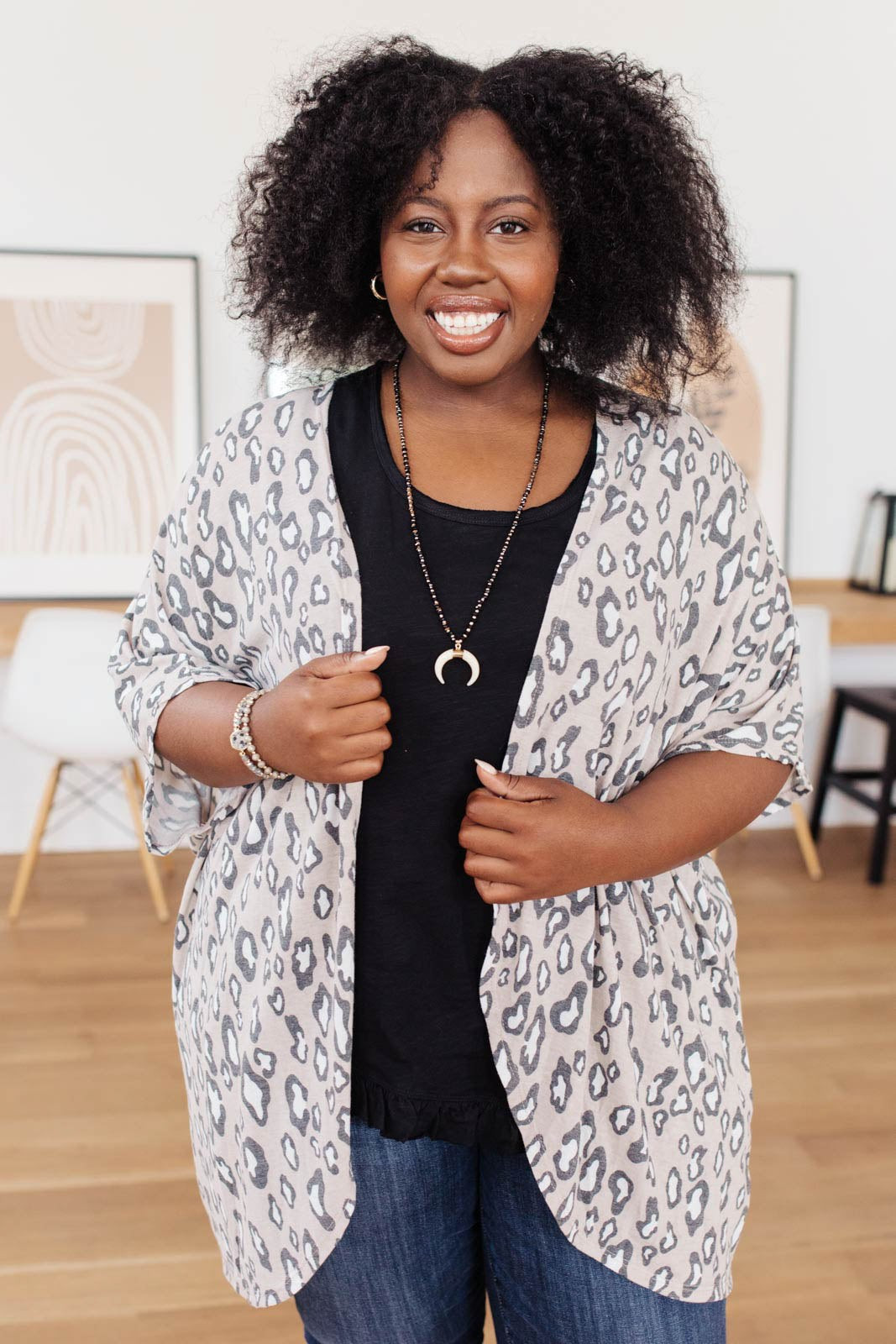 Forever Lovin' Kimono in Taupe | Peppered with leopard