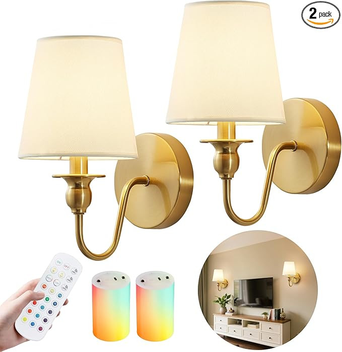 Battery Operated Wall Sconces set of Two,Wireless Wall Sconces with 10000mAh Dimmable Bulb and Re... | Amazon (US)