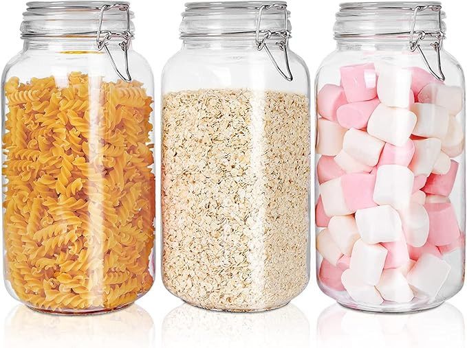 Hovico 78oz Glass Food Storage Jars with Airtight Clamp Lids,Set of 3 Large Wide Mouth Mason Jars... | Amazon (US)
