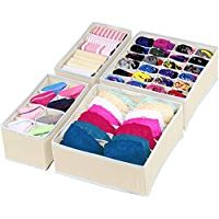 Simple Houseware Closet Underwear Organizer Drawer Divider 4 Set, Beige | Amazon (US)