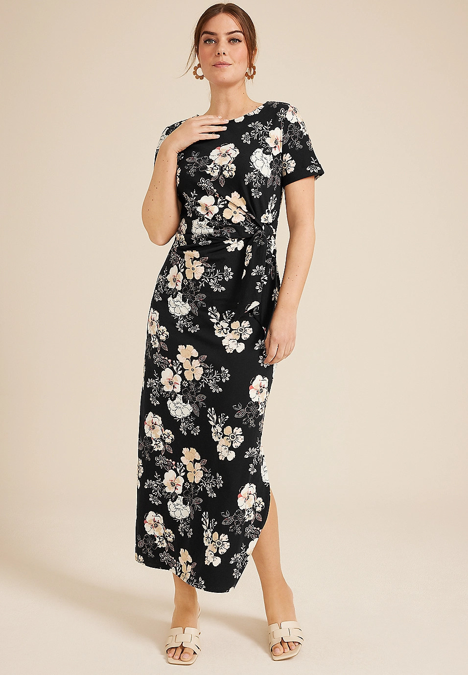 24/7 Floral Tie Waist Midi Dress | Maurices