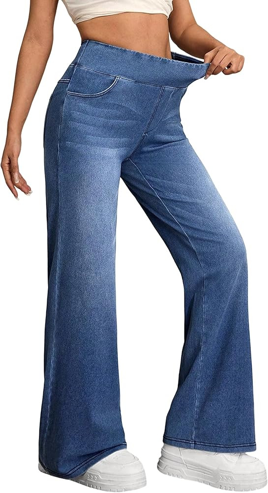 IWD Wide Leg Jeans for Women High Waisted Stretchy Trendy Pull On Jeans Straight Baggy Loose Casu... | Amazon (US)