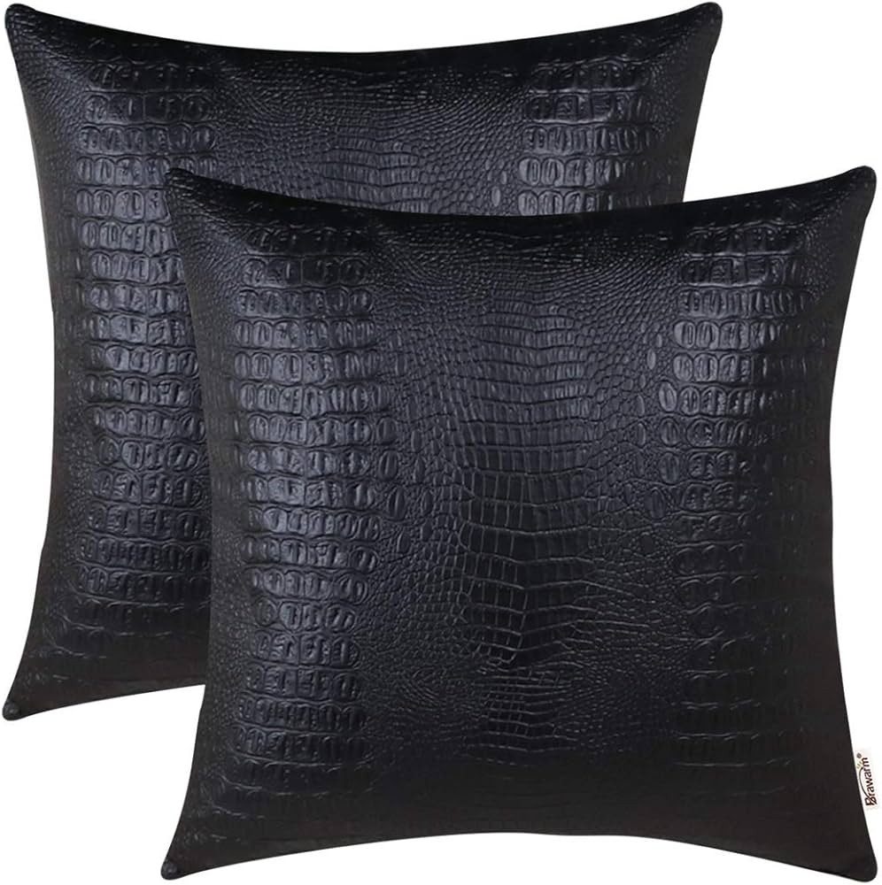 BRAWARM Faux Leather Pillow Covers 22 X 22 Inches, Black Leather Pillow Covers Pack of 2, Crocodi... | Amazon (CA)