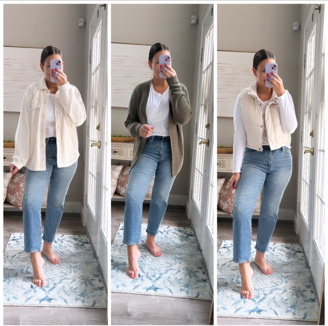 Nsale in store picks 💛🫶🏻 Everything is so comfy & neutral color palette 

Jeans - size 30
Cardigan- medium 
Jacket- medium 
Vest- large 

#LTKMidsize #LTKSummerSales #LTKxNSale