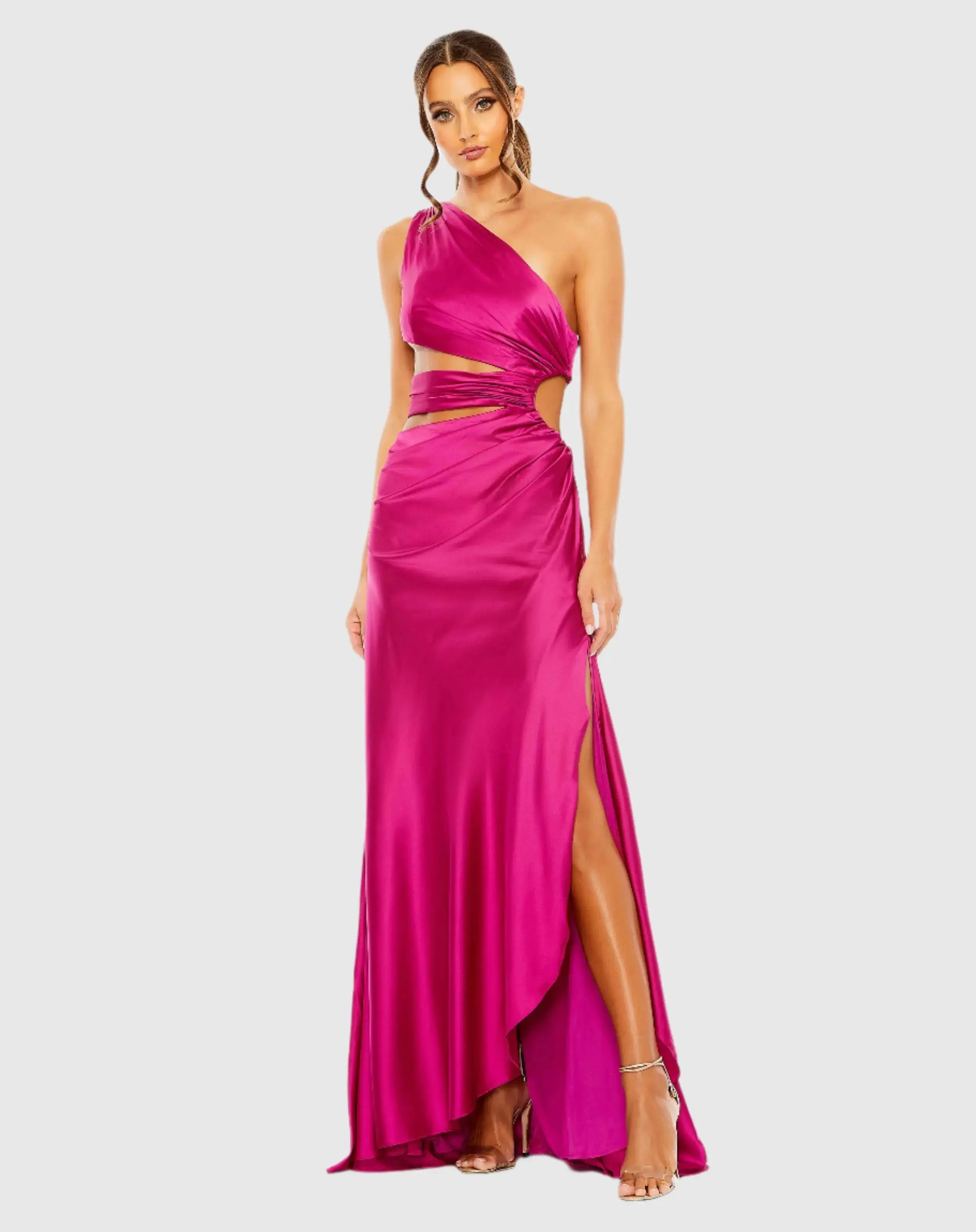 Mac Duggal - Pink Cut Out One Shoulder Satin Gown - US 4 | Mac Duggal