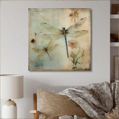 Vintage Painting Of Dragonfly Flying I - Dragonfly Large Wall Art | Wayfair North America