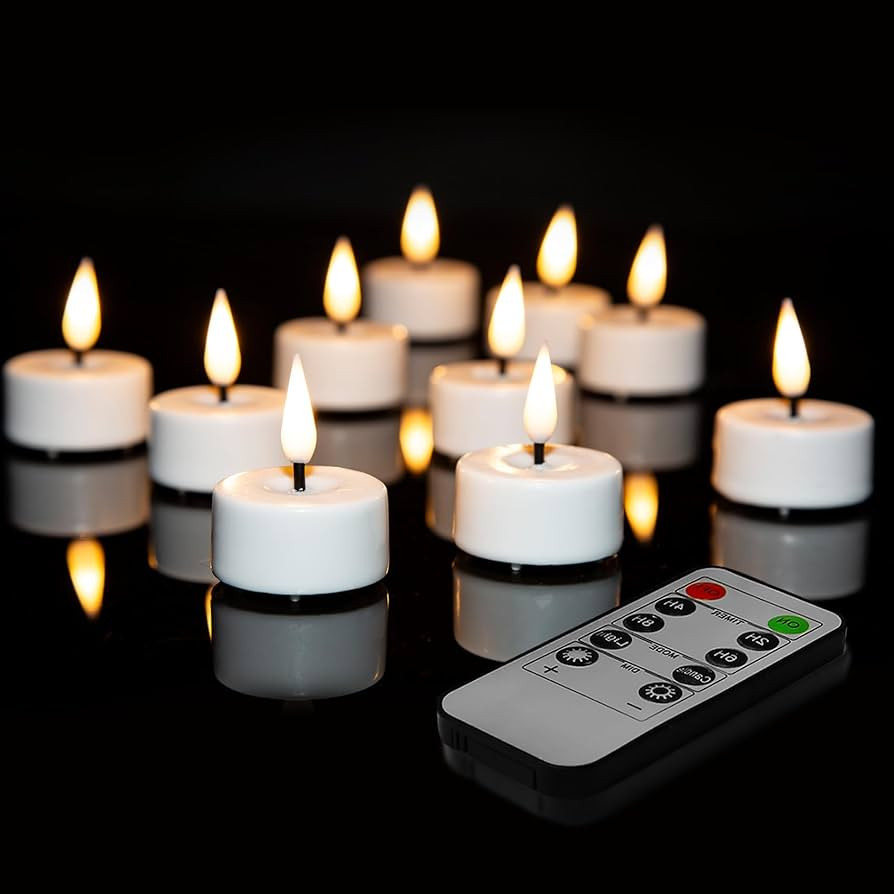 Eywamage White Flameless Wax Tealights with Remote Batteries, Flickering LED Tea Votive Candles S... | Amazon (US)