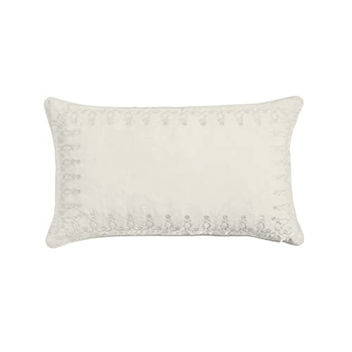 HiEnd Accents Stella Faux Silk Velvet Embroidered Lumbar Pillow, 14x24 inch, Stone, Romantic Western Modern Traditional Style Luxury Bedding, Decorative Throw Pillow | Amazon (US)