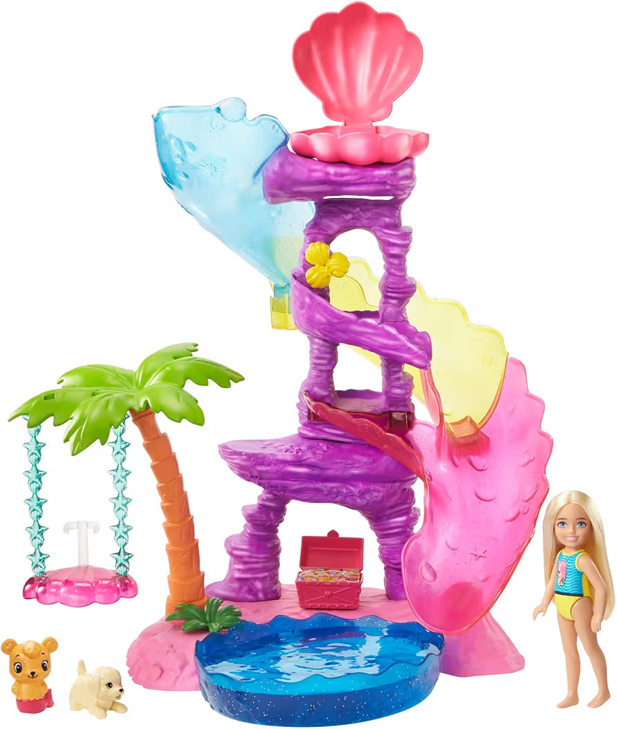 Barbie Dreamtopia Chelsea Water Lagoon Playset with Chelsea Doll (6 in Blonde), 2 Pets, Slide, Po... | Amazon (US)