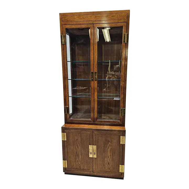 1970s Henredon Scene One Curio Cabinet Hutch Display Campaign Oak China Cabinet | Chairish