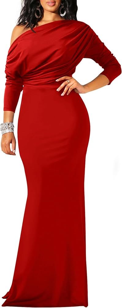 YMDUCH Women's Sexy Elegant Long Sleeve Off Shoulder Bodycon Long Evening Formal Dress | Amazon (US)