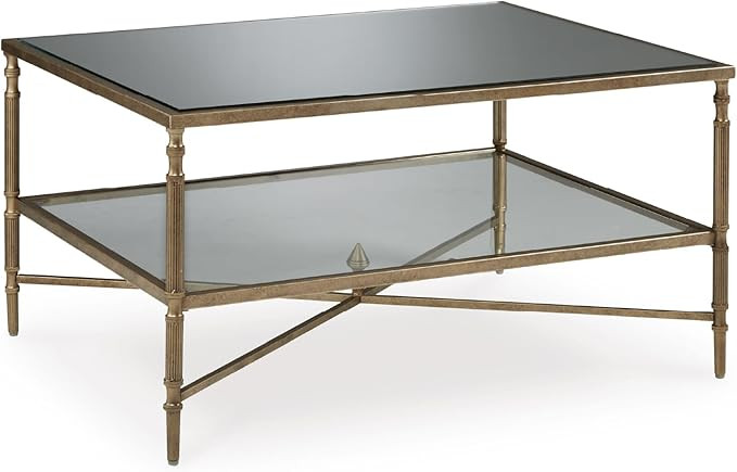 Signature Design by Ashley Cloverty Mid-Century Coffee Table with 1 Glass Shelf and Embellished L... | Amazon (US)