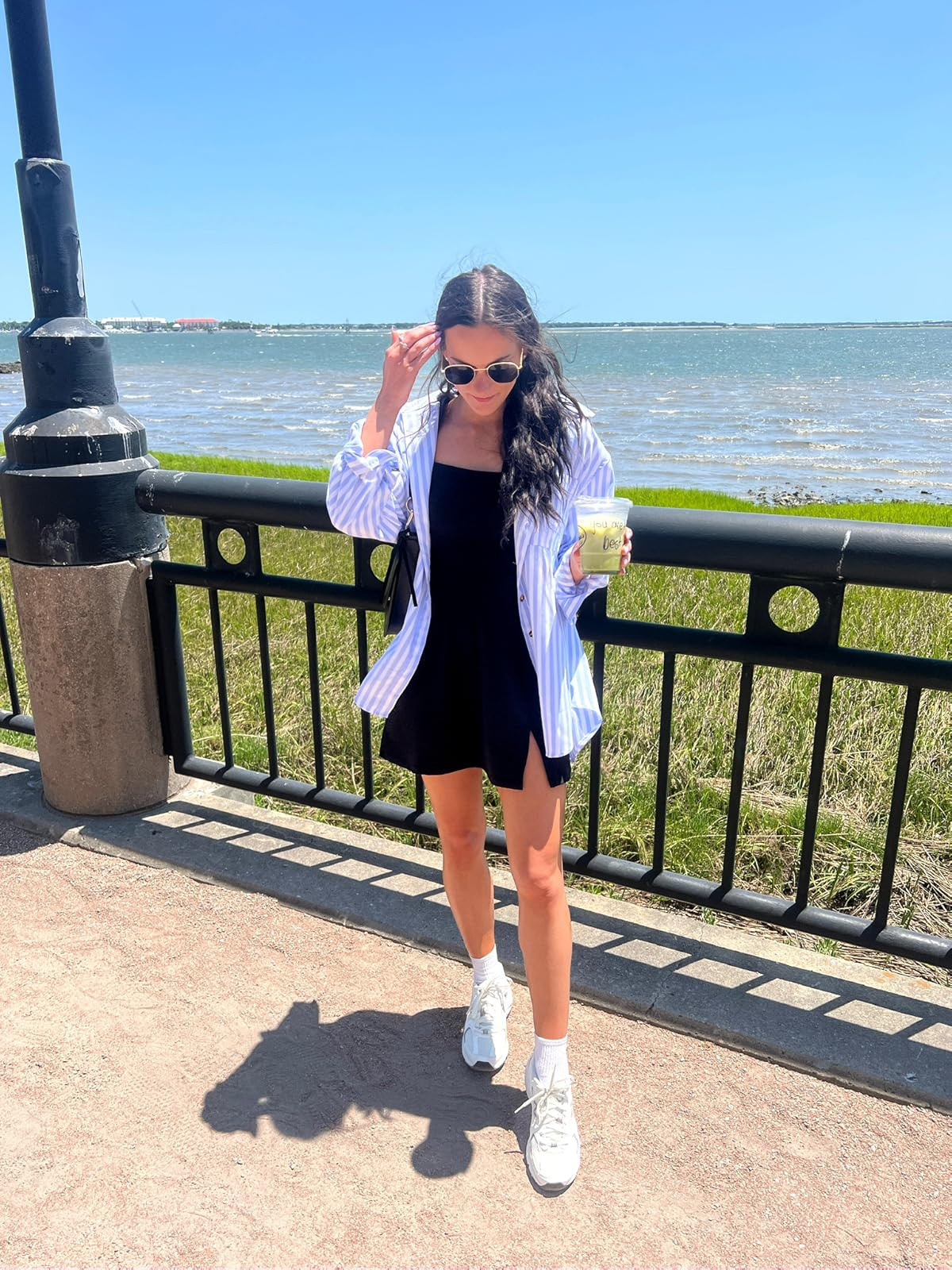 Charleston outfit / summer outfit-dress in S, button down in S, sneakers true to size! Athletic dress/button down/new balance sneakers/sunglasses/shoulder bag.
 

 #LTKSummerEdit #LTKPetite #LTKFindsUnder50