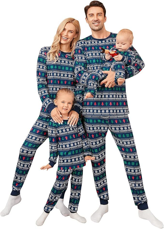 PopReal Christmas Pajamas for Family, Matching Family Christmas PJs Sets Blue Elk Tree Printed To... | Amazon (US)