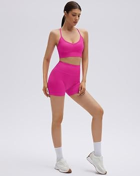 SUUKSESS Women Seamless Workout Sets Criss Cross Sports Bra Gym Outfits     Removable Pads, Wirel... | Amazon (US)