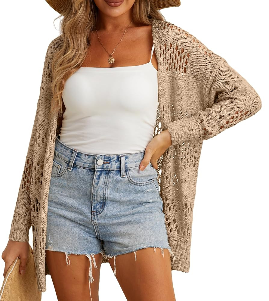 GRECERELLE 2025 Women Summer Crochet Boho Long Sleeve Lightweight Oversized Open Front Cardigan S... | Amazon (US)