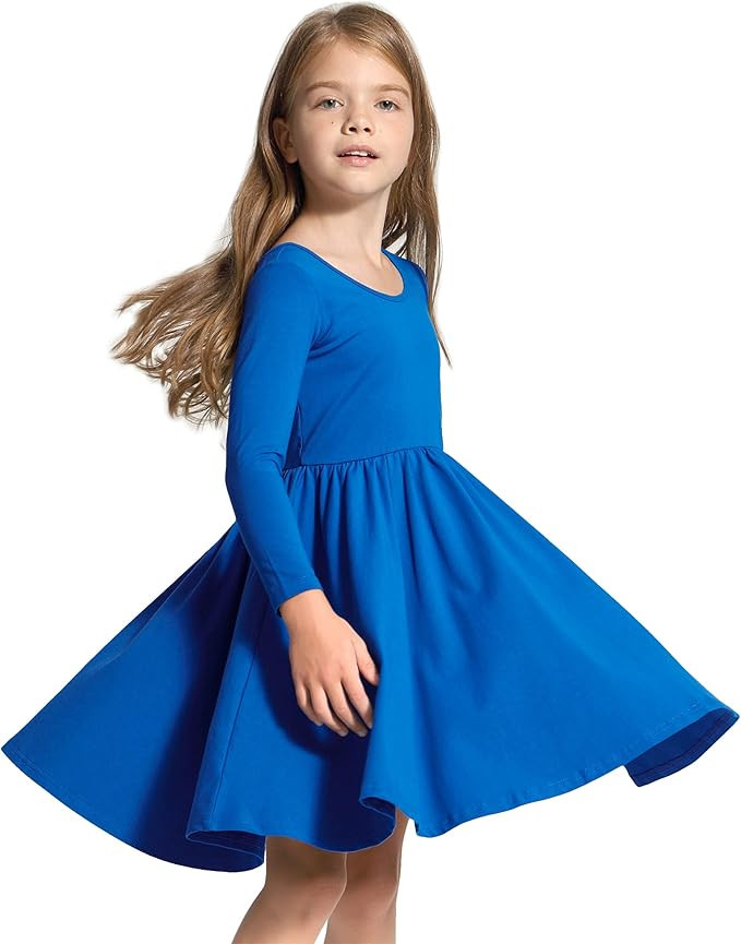 Stelle Toddler/Girls Long Sleeve Casual A-Line Twirly Skater Dress for School Party | Amazon (US)