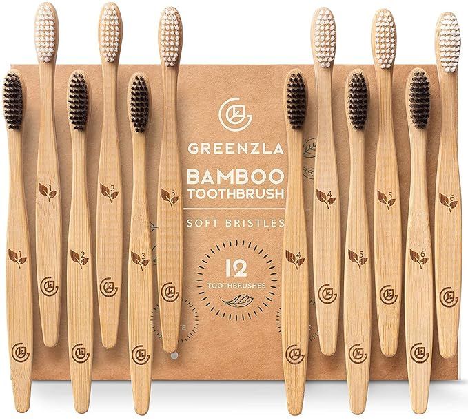 Greenzla Bamboo Toothbrushes (12 Pack) | BPA Free Soft Bristles Toothbrushes | Eco-Friendly, Natu... | Amazon (US)