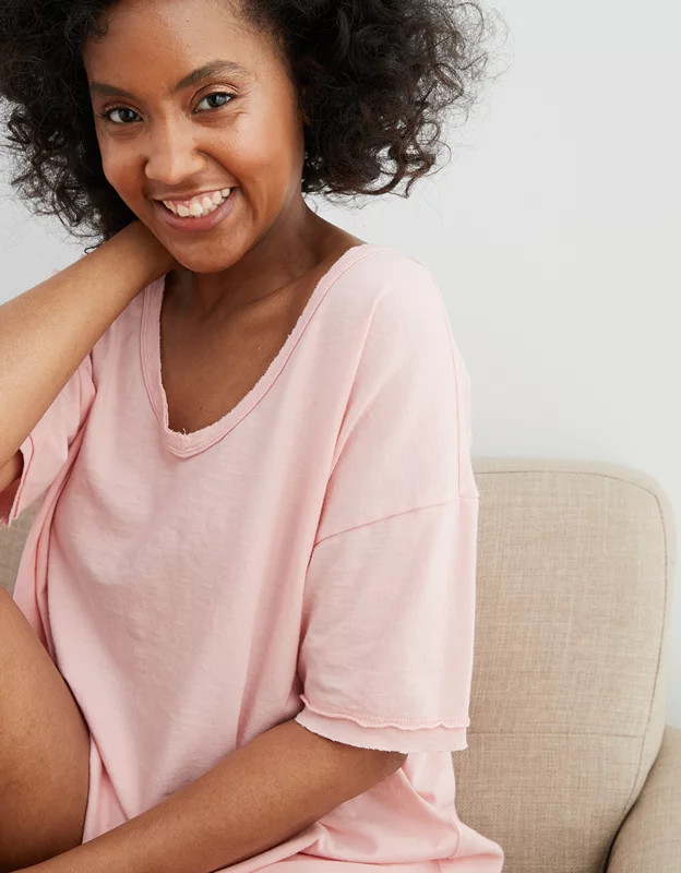 Aerie Distressed V-Neck Boyfriend T-Shirt | American Eagle Outfitters (US & CA)