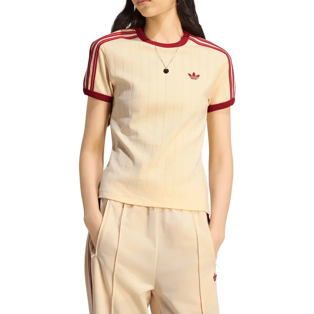 adidas Originals Pinstripe Slim Cotton T-Shirt in Vanilla/victory Red/scarlet at Nordstrom, Size ... | Nordstrom