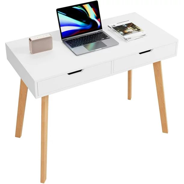 Homfa Computer Desk, 2 Large Drawers Writing Table PC Notebook Laptop Workstation Study Desk Vani... | Walmart (US)