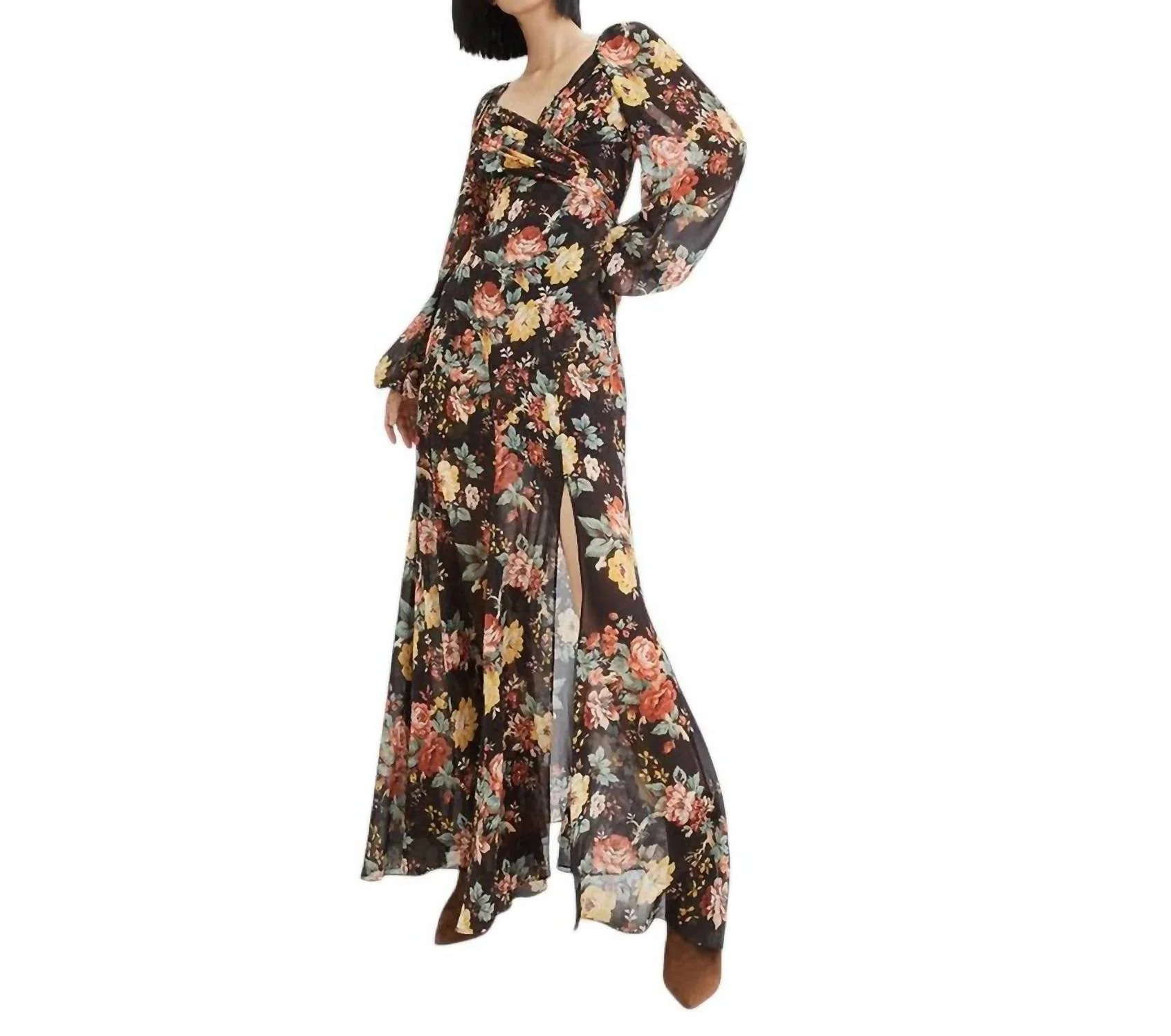 Avani Floral Printed Silk Maxi Dress In Black Multi | Shop Simon