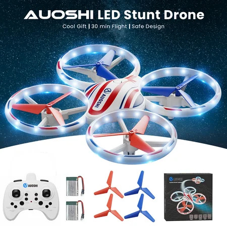 AUOSHI LED Stunt Drone with 360° Flips, Drift & 3 Speed Modes,Colorful Lights,Protective Guard,One-Key Takeoff/Landing/Return,Optical Flow Hover,2 Batteries,Fun Gift for Kids,Teens,Adults & Beginners | Walmart (US)