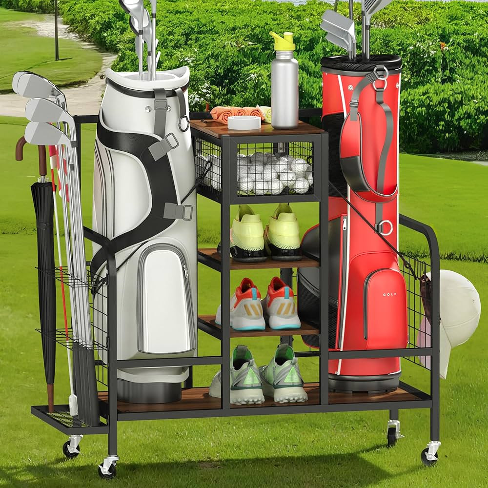 Golf Bag Organizer, Golf Storage Organizer for Garage with Wheels, Golf Club Bag Storage Rack Fit... | Amazon (US)