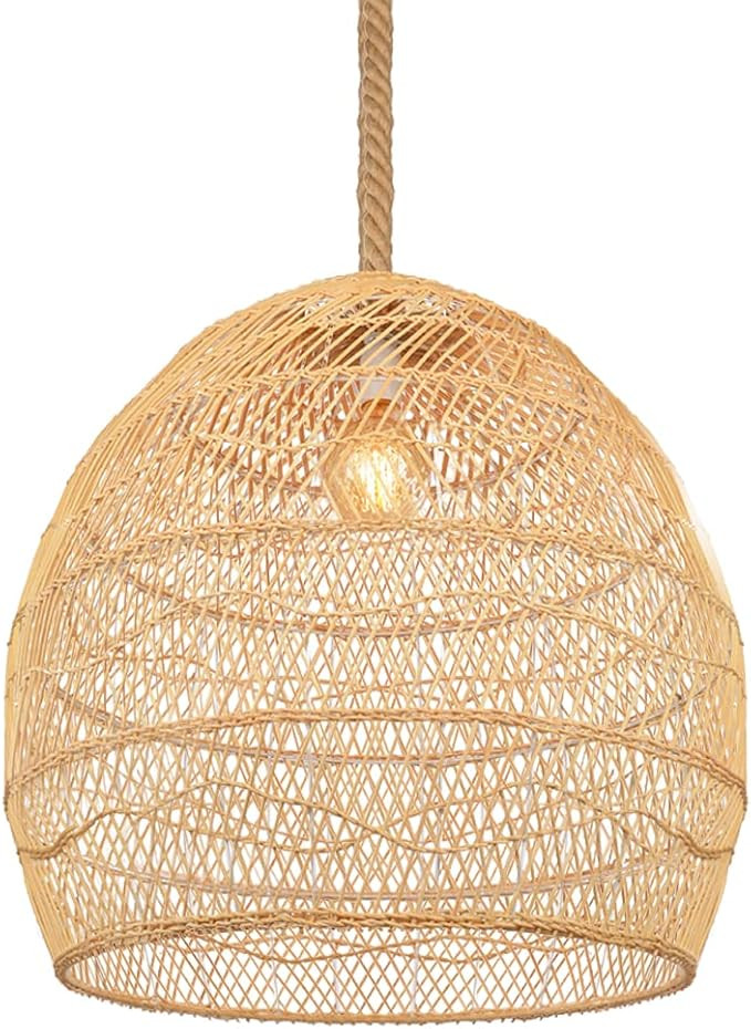 Littleglovo Handmade Rattan Pendant Lights , Natural Material Rattan Lamp,Round Ceiling Bamboo Pe... | Amazon (US)