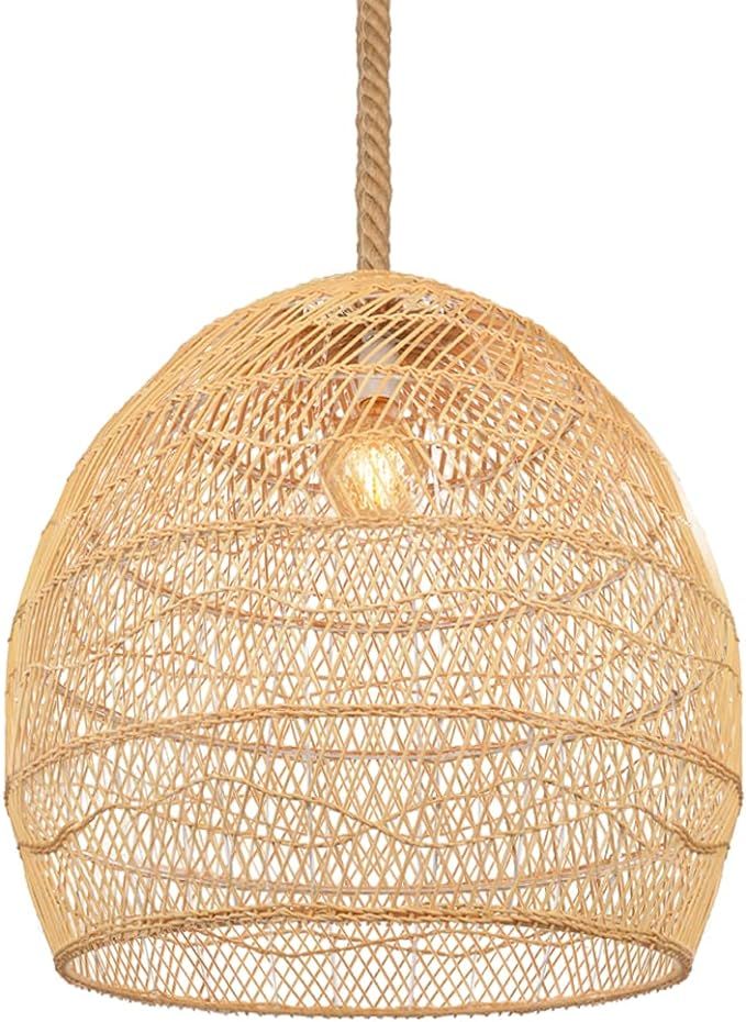 Littleglovo Handmade Rattan Pendant Lights , Natural Material Rattan Lamp,Round Ceiling Bamboo Pe... | Amazon (US)