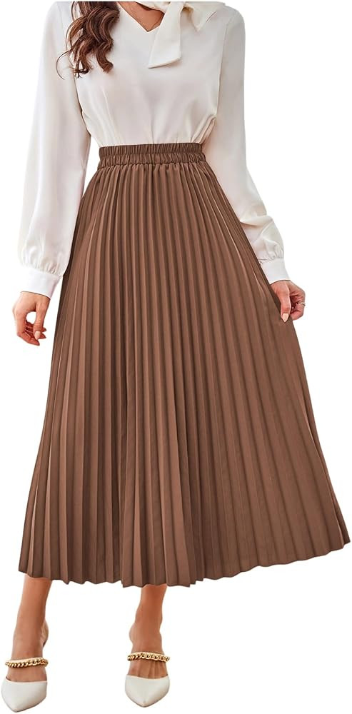 SweatyRocks Women's Casual Flowy Pleated Long Skirt High Waisted Maxi Skirt | Amazon (US)