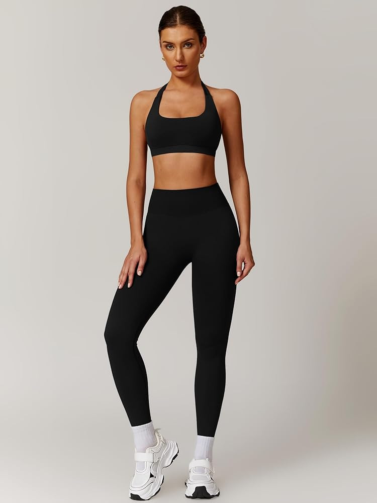ABOCIW Workout Sets for Women Seamless Scunch Butt Lifting Impact Leggings Halter Sports Bra 2 Pi... | Amazon (US)