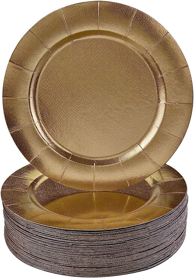 CLASSIC GOLD ROUND DISPOSABLE CHARGER PLATES - 10pc | Amazon (US)