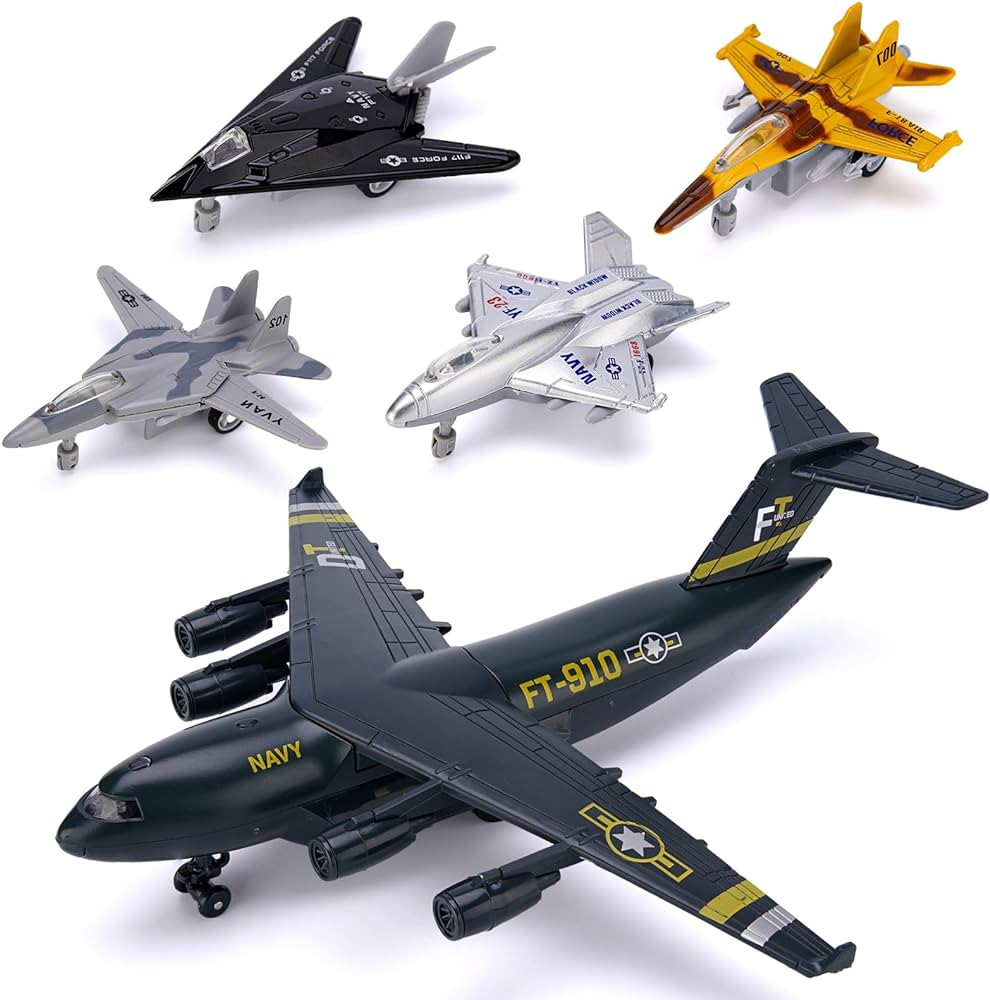 5 Pack Army Navy Airplane Toys Set with Light & Sounds, Military Fighter Jet Die Cast Plane Metal... | Amazon (US)
