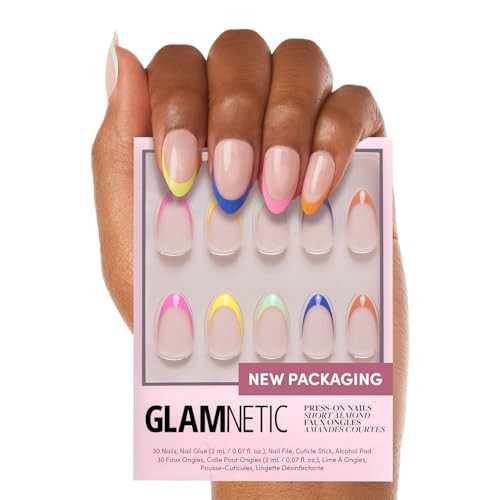 Glamnetic Press On Nails - Sprinkles | Rainbow French Tip Nails, UV Finish Short Pointed Almond Shape, Reusable Semi-Transparent Nails in 12 Sizes - 24 Nail Kit with Glue | Amazon (US)