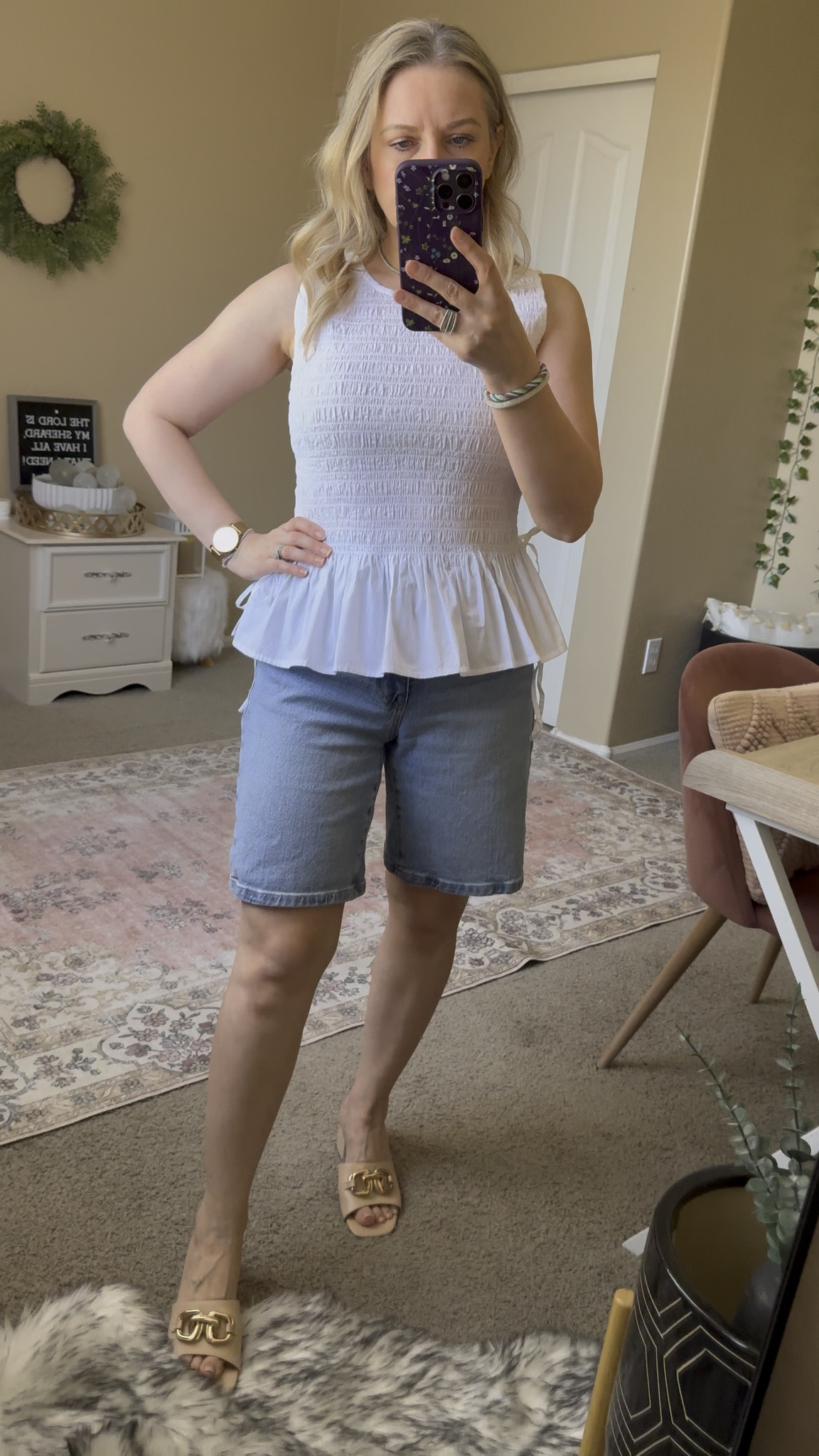 Cute summer outfit idea for moms over 40. These denim shorts from Walmart are perfect and only $12 now.

#LTKOver40 #LTKmomlife #LTKPetite