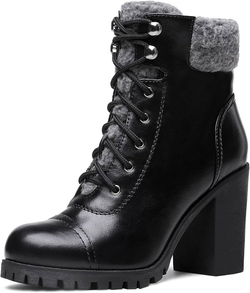 DREAM PAIRS Women’s Lace up Boots Chunky High Heel Ankle Booties Shoes | Amazon (US)
