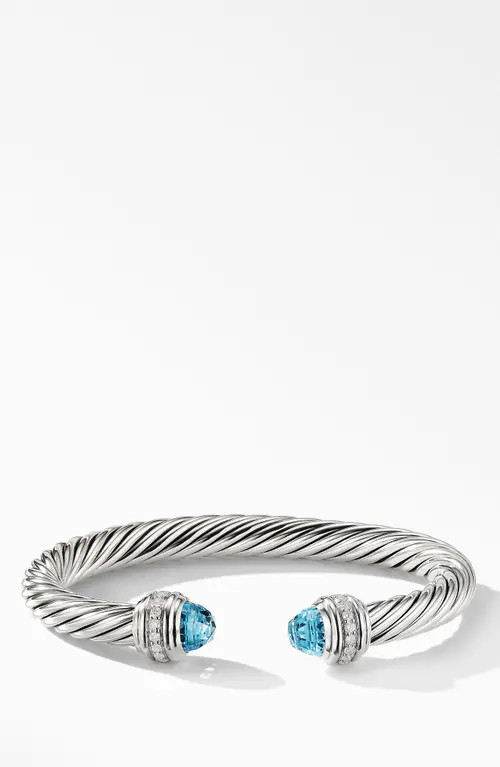 David Yurman Cable Classics Bracelet with Semiprecious Stones & Diamonds, 7mm in Silver/Diamond/Blue Topaz at Nordstrom, Size Medium | Nordstrom