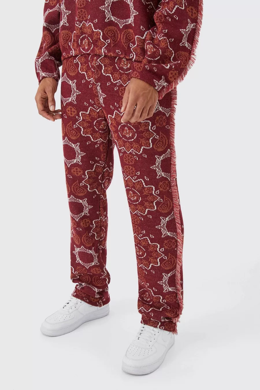 Regular Split Hem Heavy Jacquard  Tapestry Jogger | boohoo (US & Canada)