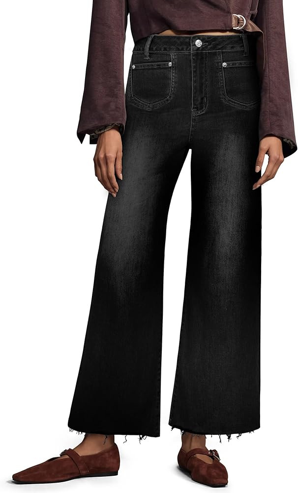 Womens Wide Leg Jeans High Waisted Baggy Jeans Stretchy Trendy Denim Pants with Pockets | Amazon (US)