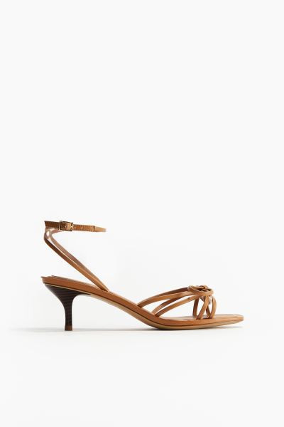 Bow-detail heeled sandals - Low heel - Dark beige - Ladies | H&M GB | H&M (UK, MY, IN, SG, PH, TW, HK)