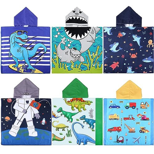 Oudain 6 Pcs Kids Hooded Bath Towel with Hood Microfiber Beach Baby Pool Beach Towel for Boy Girls Toddler Kids | Amazon (US)