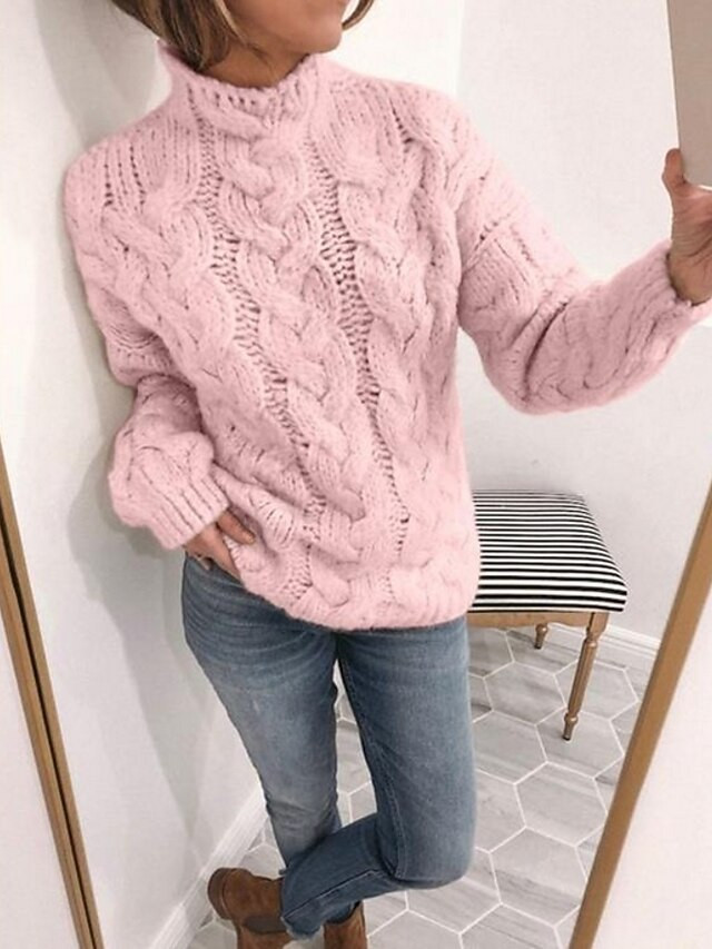Women's Pullover Sweater Knitted Solid Color Basic Casual Chunky Long Sleeve Sweater Cardigans Tu... | Light in the Box