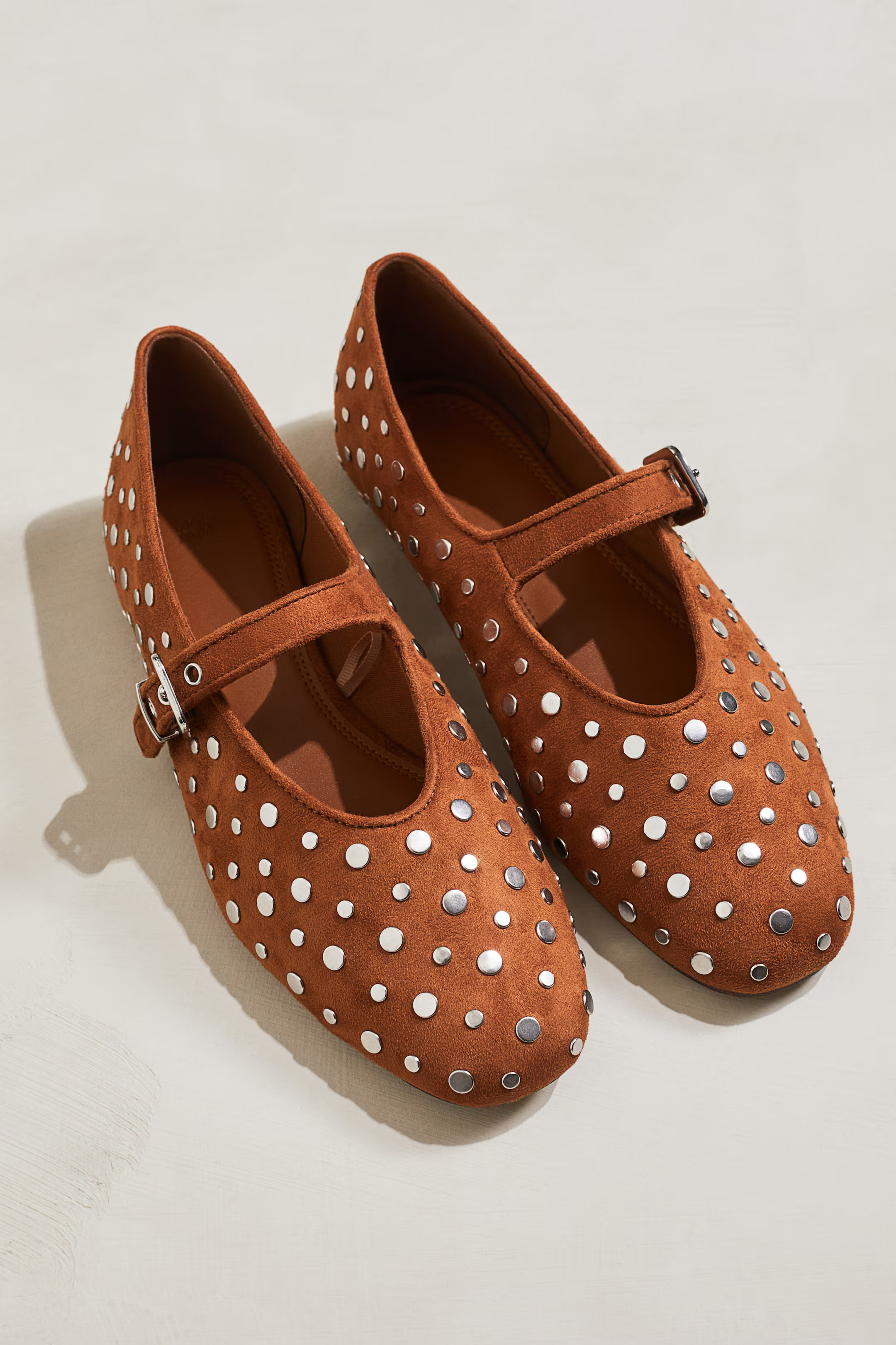 Studded Mary Jane Ballet Flats - Brown/studded - Ladies | H&M US | H&M (US + CA)