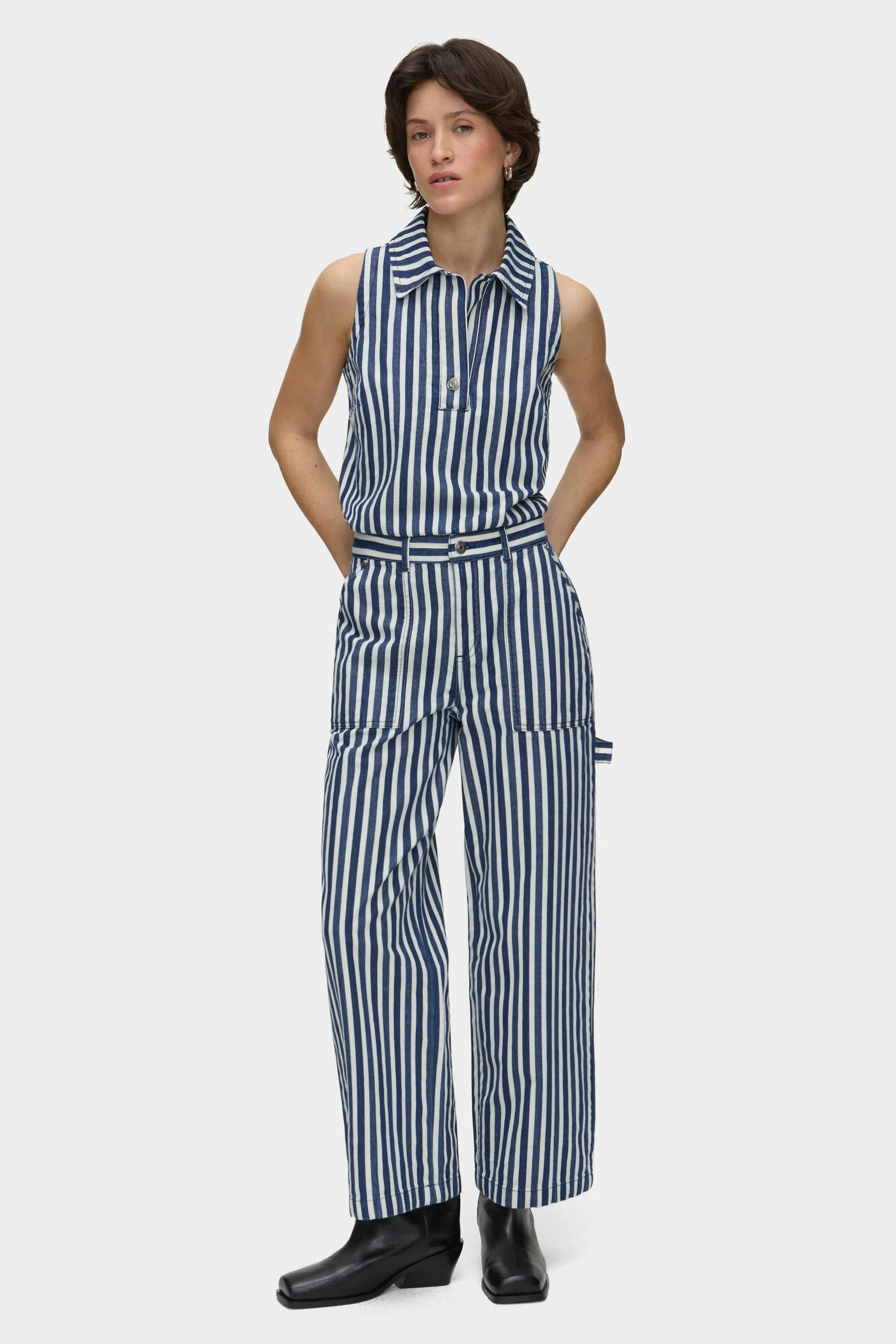 ALIGNE Cargo Striped Wide Straight Leg Jeans - Blue | Wolf | Aligne UK