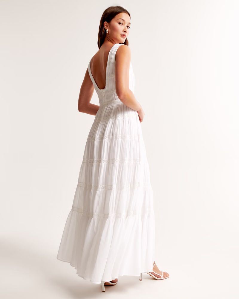 Plunge Lace Tiered Maxi Dress | Abercrombie & Fitch (US)