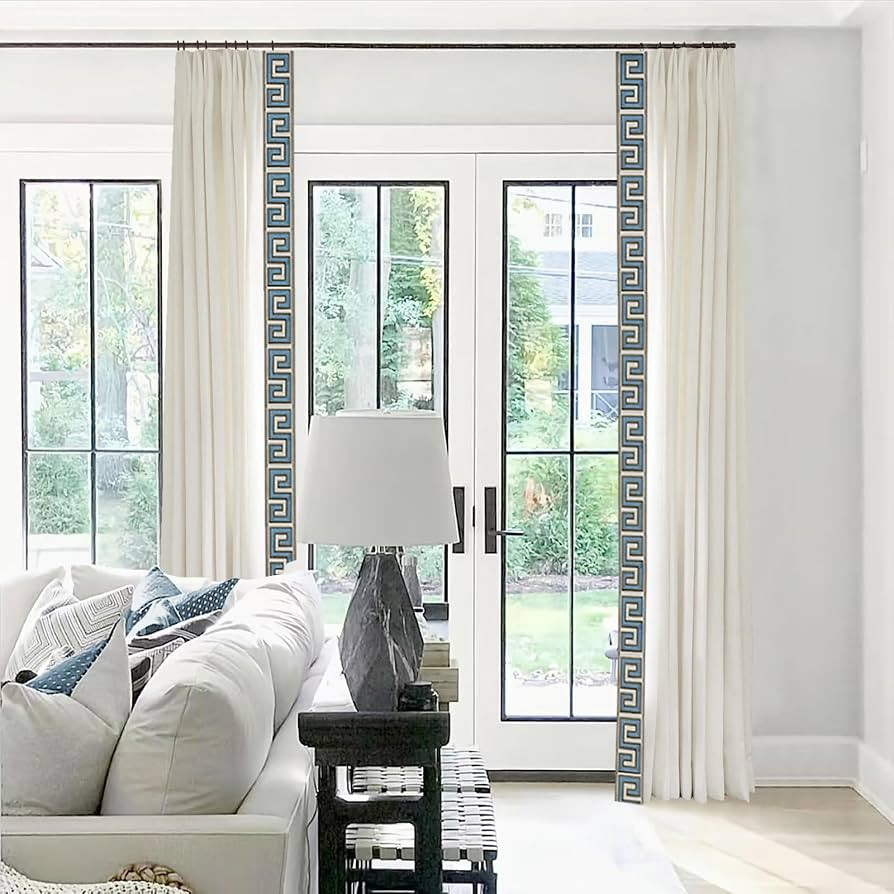 120 inch Long Pinch Pleated Drapes with Embroidered Trim Faux Linen Pinch Pleat Lined Curtains for Sliding Glass Door, 50W x 120L, Ivory White S2, 2 Panels | Amazon (US)